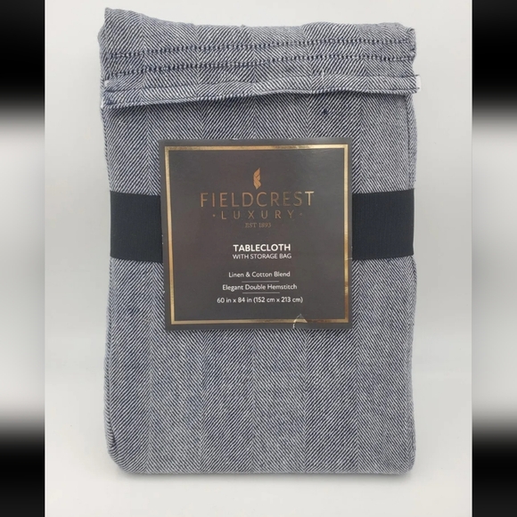 Fieldcrest Luxury Cotton Linen Harringbone Tablecloth 60 x 84 Navy Blue - Picture 6 of 8